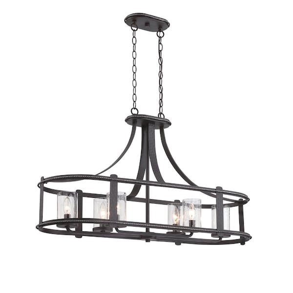 Designers Fountain Palencia 60 Watt 6 Light Artisan Pardo Wash Pendant with Clear Seedy Glass Shade 87538-APW - main